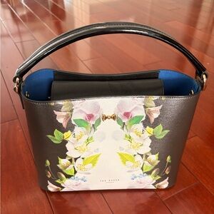 NWT Ted Baker Livana Blk Floral in Safiano Leather w/ cross body strap & clutch